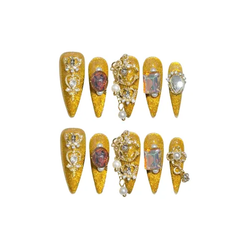 SHANGSHIQIN Luxury Style Сверкающий страз Осветляющий Nail Art 25 мм Миндаль Золото Однотонный