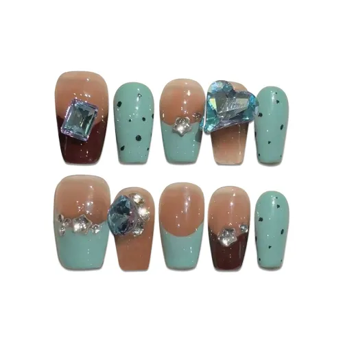 SHANGSHIQIN Мягкий Элегантность Сверкающий страз Осветляющий Ручной Ногтей 20мм Короткий ЛАДДЕР Зеленый Градиент