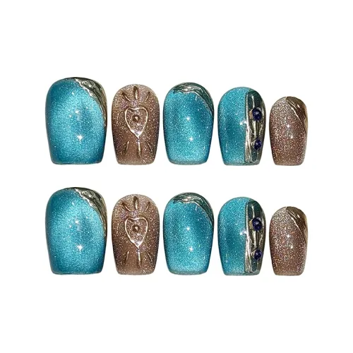 SHANGSHIQIN Синий Кошачий глаз 3D-эффект Позолоченный Сердце Короткий Ногти 15 мм Короткий LADDER Синий Однотонный