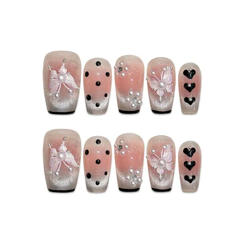 SHANGSHIQIN Французская бабочка с 3D-эффектом кристальный камень мерцающий короткий ногтевой дизайн длина 20 мм короткий LADDER розовый однотонный