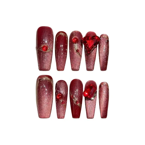 SHANGSHIQIN Бордовый Мода Кошачий глаз Осветляющий 3D эффект Сверкающий страз Ногти Искусство 25 мм Средний LADDER