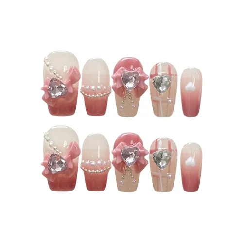 SHANGSHIQIN Sweet Heart 3D Эффект Бабочка Осветляющий Элегантность Французский Маникюр 20мм Короткий ЛЕВИЙ Розовый Градиент