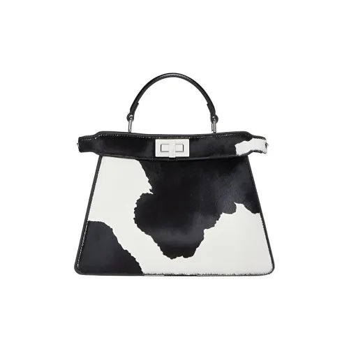 FENDI Peekaboo ISeeU Овечья шерсть Кожа с коровьей кожей Сумка через плечо Сумка Маленькая Женская Черная Белая