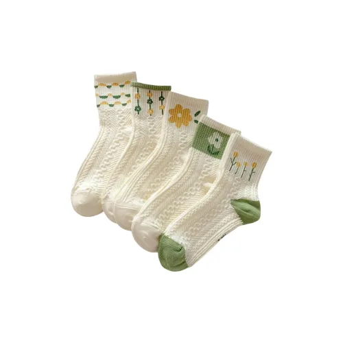 Beerus Носки Crew Женские 5 пар с манжетой текстура в рубчик зеленый узор