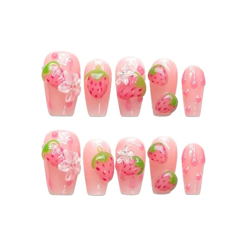 SHANGSHIQIN 3D-эффект Клубнично-розовый Мультяшный Nail Art 20mm Короткий ЛАДЬЕР Однотонный Розовый