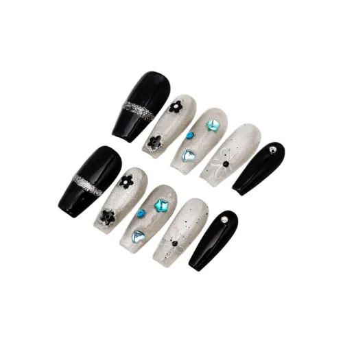LEMONAIL Ручная работа Искусственный Ногтик Средний ЛАДЬЕР Темный Черный Серебряный Jump Цвет Блеск S M L XL