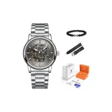 8036 Крутой Черный, Стальной Браслет [Высококачественная Апельсиновая Кожа Коробка + Натуральная Кожа Ремешок + Браслет]