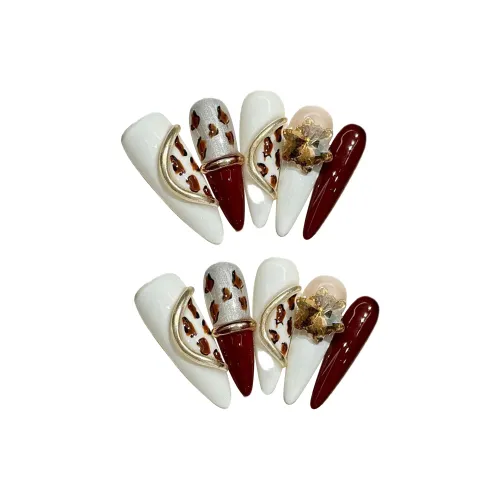 SHANGSHIQIN Мультяшный Городской CHIC Стиль Красный Леопардовый принт Ручной Nail Art Заостренный Тип Красный Однотонный