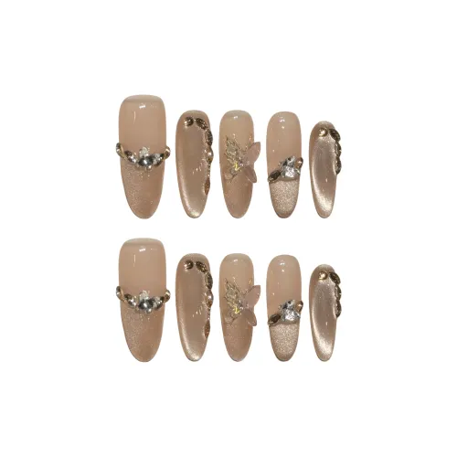 SHANGSHIQIN Mature LADY Стиль Сверкающий страз Цепочка Кошачий глаз False Nail 25mm Средний LADDER Телесный Градиентный