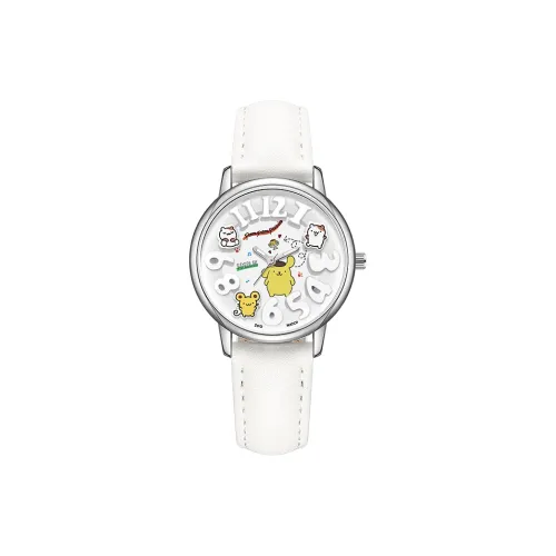 Zgo Sanrio Co Branded Кварцевый механизм Кожаный ремешок Часы Женские часы Белый циферблат