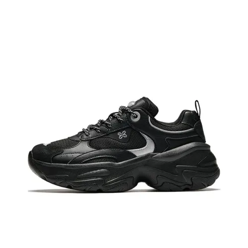 ANTA Устойчивость к истиранию Покрытие Поддержка Низкий Топ Толстая подошва Кроссовки Женские Черный Серебряный