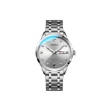 Серебряный корпус, белый циферблат, стальной ремешок + синяя коробка + сумка для покупок + кожаный ремешок