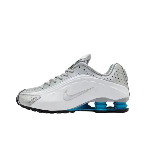 Nike Shox R4 Slip-resistant Abrasion-resistant Low Top Casual Running Shoes Men's Silver White Найк Шокс R4 Противоскользящий Устойчивый к истиранию Низкий Топ Повседневные Беговые Кроссовки Мужские Серебряный Белый