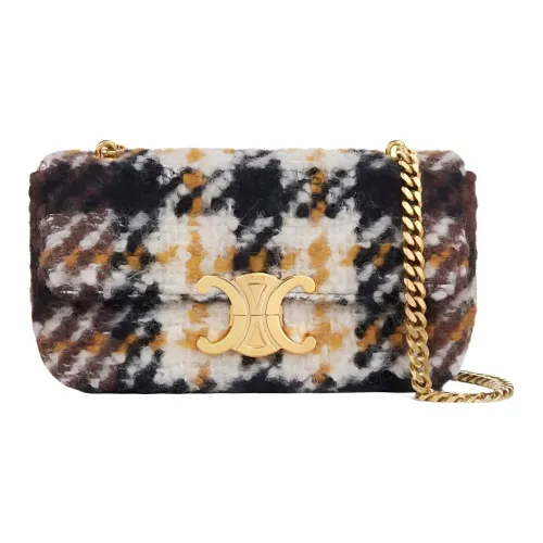 CELINE Triomphe Клетка Шерсть Ткань Сумка через плечо Сумка на плечо Маленькая Женская Желтая Коричневая