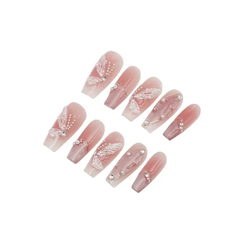 LEMONAIL Французский Роскошь Романтический Элегантный False Nail MID Длина Бабочка Sprites Smudge Кошачий глаз S M L XL