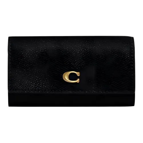COACH Key Case Крестовая текстура Кожа Key Pouch Унисекс Черный