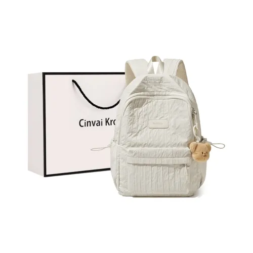 CinvaiKrose Ткань с синтетической кожей большой рюкзак женский кремово-белый молочно-чайный