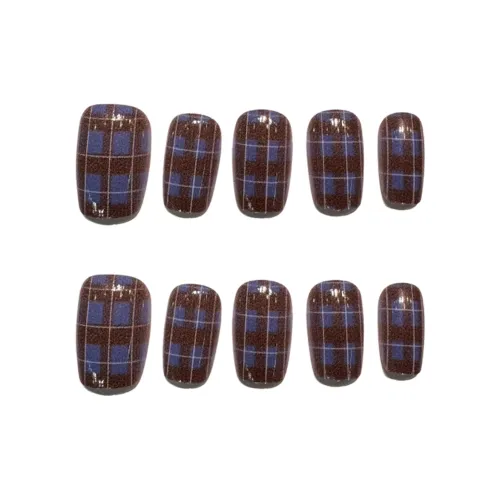 SHANGSHIQIN Преппи стиль Фиолетовая клетка Осветляющий False Nail 20 мм Короткий LADDER Однотонный