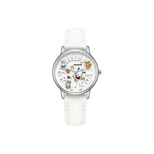 Zgo Sanrio Co Branded Кварцевый механизм Кожаный ремешок Часы Женские часы Белый циферблат