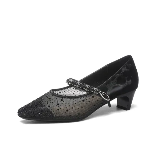 Golden Silk Rabbit Туфли Мэри Джейн с грубым каблуком Женские