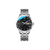 Серебряный корпус с черным циферблатом, стальной браслет + синяя коробка + сумка для покупок + кожаный ремешок