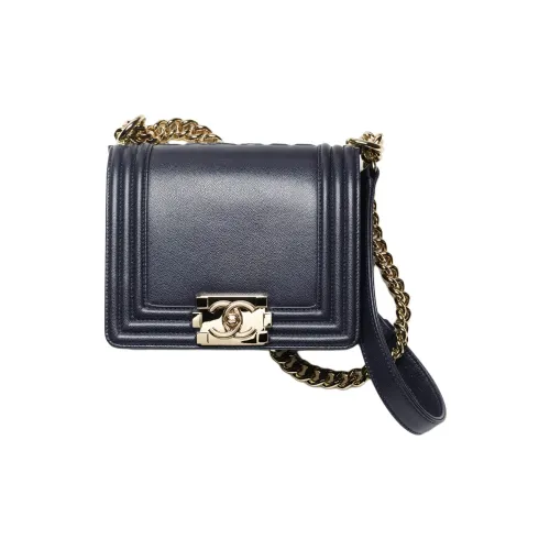 CHANEL Leboy22K Осенний Зимний С рельефом Тисненый Телячья кожа Сумка через плечо Сумка Мини Женская Темно-синий