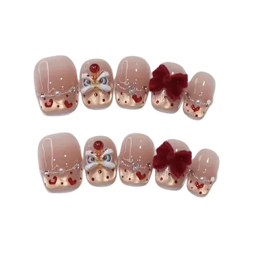 SHANGSHIQIN Осветляющий Кошачий глаз Ручная работа Искусственный Ногтей Лев Бант 15 мм Короткий LADDER Красный Jump Цвет