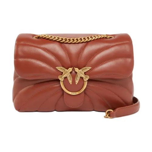 PINKO Love Bag Puff Овчина Сумка через плечо Большая Женская Красная Коричневая