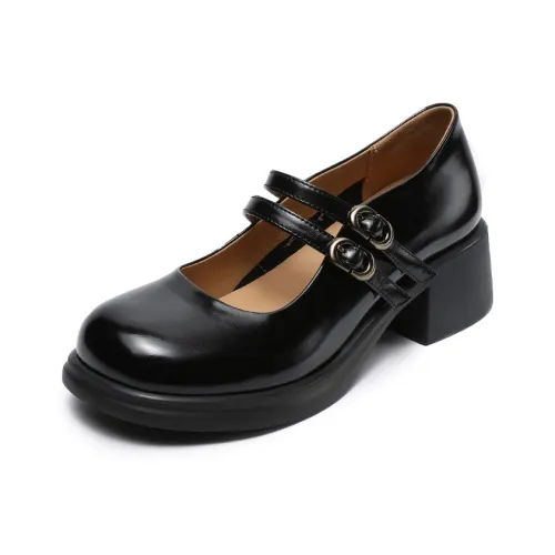 Devanro Грубый каблук Туфли Мэри Джейн Женские Черные