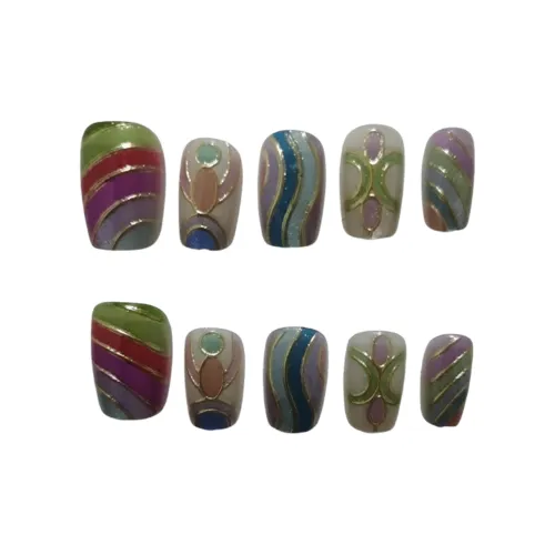 SHANGSHIQIN Многоцветный Креативный Handcrafted False Nail 20mm Короткий LADDER Многоцветный Jump Цвет