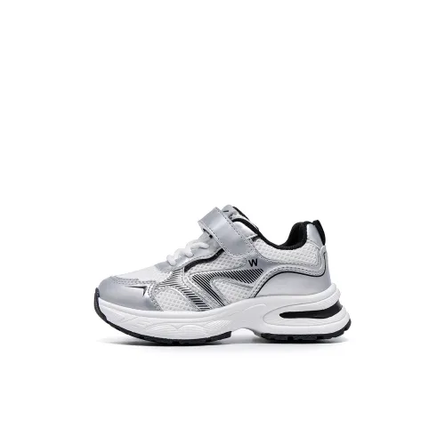 Warrior Cloud Sail Series Slip-Resistant Anti-KICK Lightweight Cushioned Low-Top Running Shoes White Silver Infant