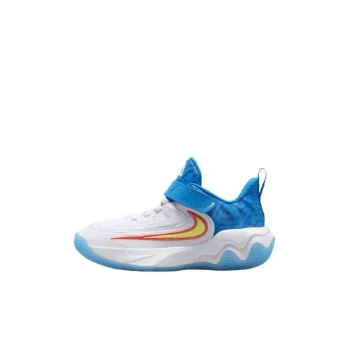 Nike Giannis Immortality 4 Детские баскетбольные кроссовки Low Топ Белый/Светло-лаймовый Зеленый/Прозрачный синий/Ультра Vivid Королевский синий Для дошкольников