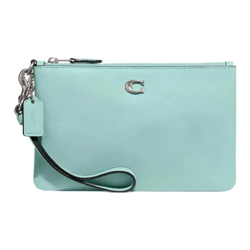 COACH Wristlet Кожа Клатч Запястье Сумка Маленькая Женская Светло-Циан