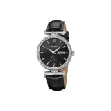 Серебряный корпус с черным циферблатом.