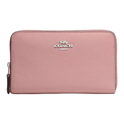 COACH Id Zip Wallet из кожаной галечницы клатч-кошелек маленький женский нежно-розовый