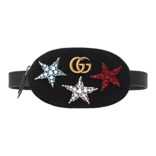 GUCCI Marmont Quilted Бархат Обхват талии Сумка Грудь Сумка Женские Черный