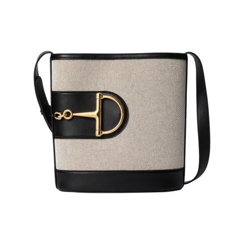 GUCCI Естественный Цвет Холст Ведрообразные Сумки Сумки через плечо Сумка на плечо Маленькая Женская Серый и Черный