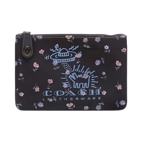 COACH Keith Haring Коллаборация Сумочка для украшений Ткань Кошелек Клатч Большой Женские Черный