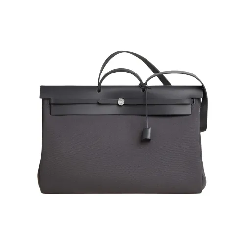 HERMES Herbag Zip Militaire Холст с Hunter Коровья кожа Одно плечо Сумка Женская Сланцево-серый