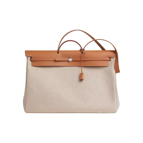 HERMES Herbag Zip Холст с кожей Сумка Сумка через плечо Сумка через плечо Женская Светлый Умбра Бежевый Натуральный Песочный