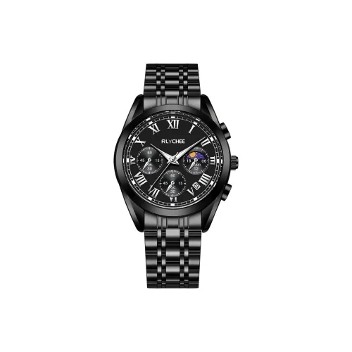 Rlychee Кварцевый механизм стальной ремешок мужские часы черный циферблат