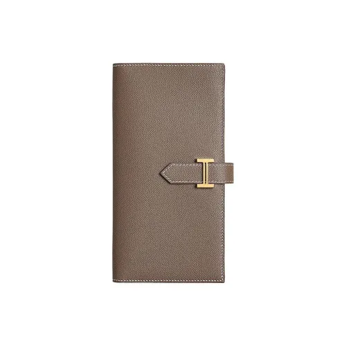 HERMES Bearn Телячья кожа Кошелек Унисекс 18 этуп слоново-серый