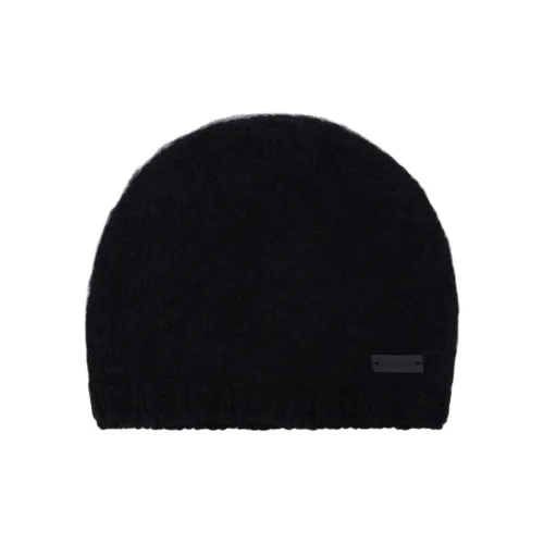 SAINT LAURENT Mohair Polyamide Wool Leather Calfskin Cow Leather Beanies Women's Black
