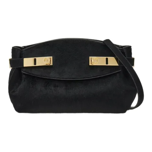 Ferragamo Лошадиная кожа с телячьей кожей сумка через плечо мини женская черная