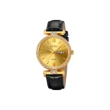 Золотой корпус, золотой циферблат, черный ремешок