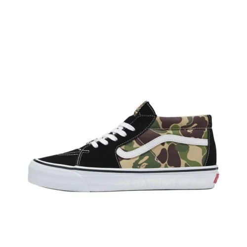 A BATHING APE x Vans MID Топ Скейтборд Кроссовки Унисекс Зеленый