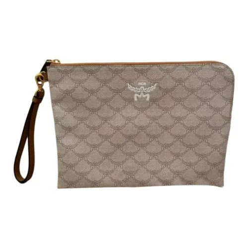 MCM Himmel Lauretos Покрытие Холст с Кожей Клатч Средний Унисекс Бежевый и Коричневый