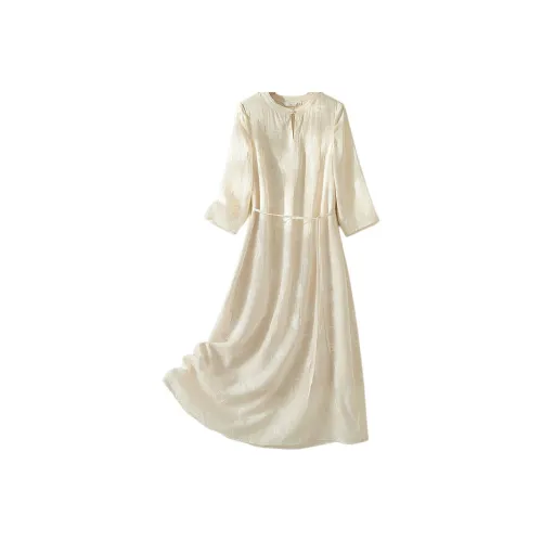 IHIMI Длинное платье с длинными рукавами женское бежево-желтое