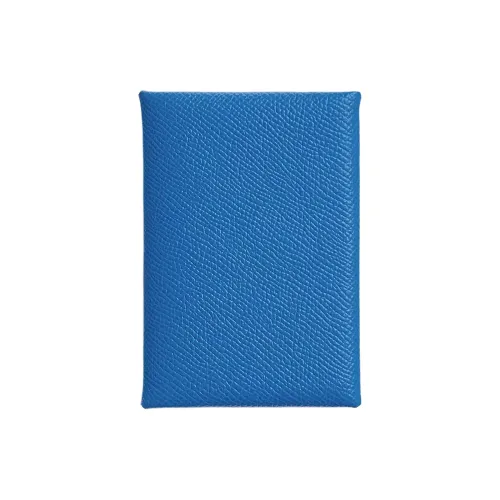 HERMES Calvi Duo Epsom Телячья кожа Держатель для карт Унисекс I7 BLEU Мозаика Зеллига Синий