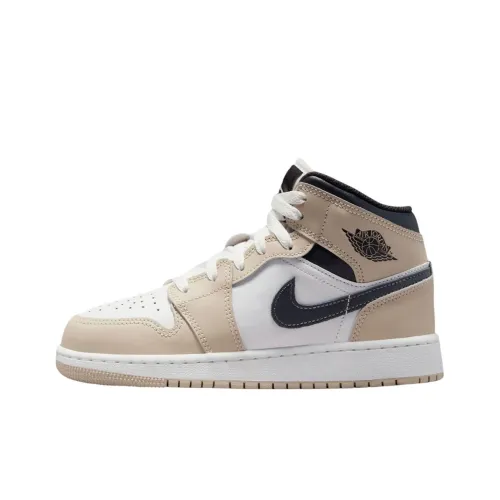 Jordan Air Jordan 1 Противоскользящий Устойчивый к истиранию MID Топ Детские Баскетбольные кроссовки Светлый Умбра Подростки